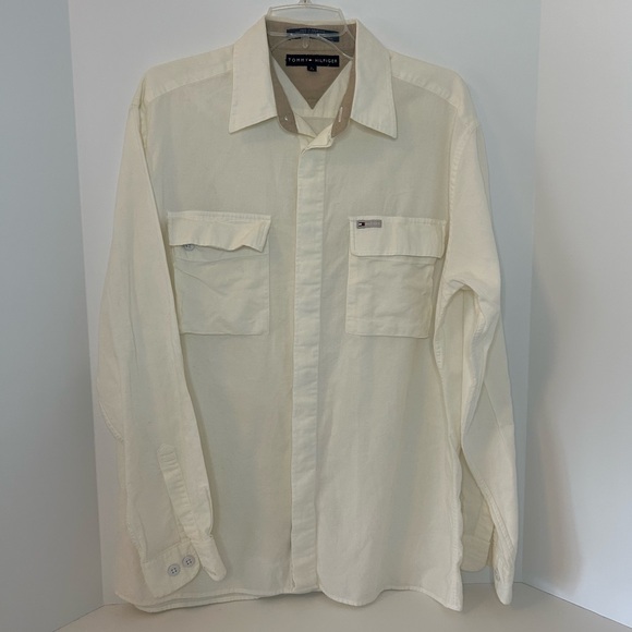 Tommy Hilfiger Other - Tommy Hilfiger men VINTAGE long sleeve white cream sport safari shirt size Large